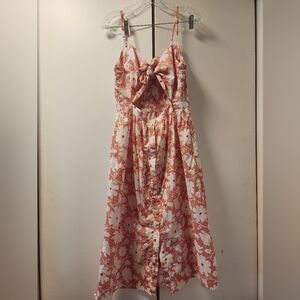 FRNCH Paris Front Knot Cutout Red and White Floral Midi Dress Medium